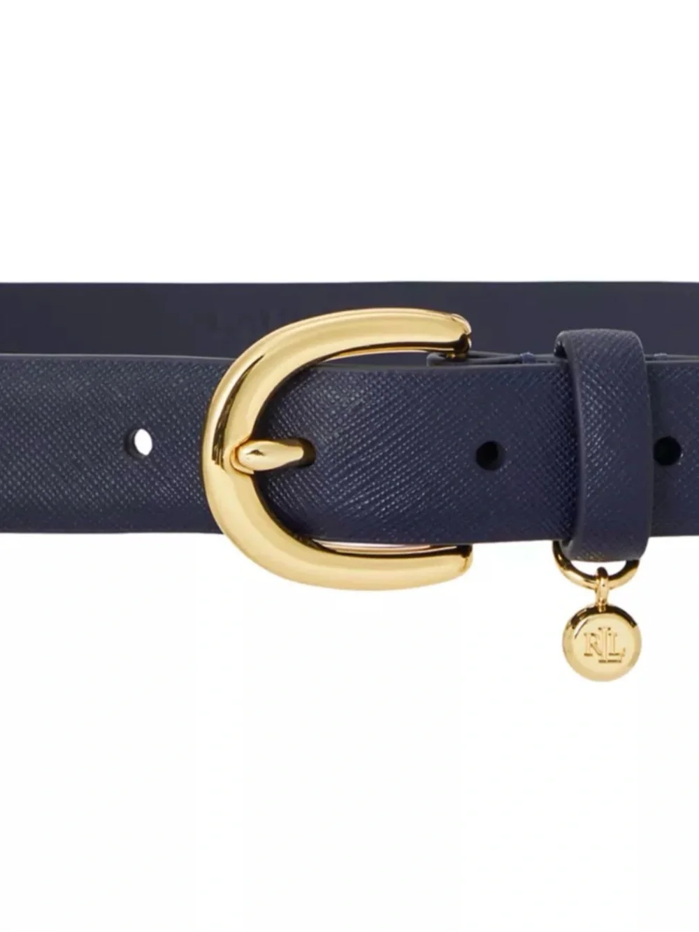 Ralph Lauren Sz XL Women's Charm Crosshatch Leather Belt Lauren Navy 1” Wide